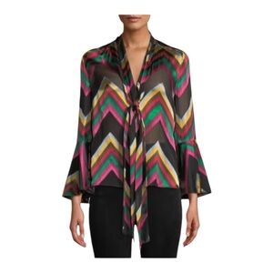 Alice + Olivia Multicolor Chevron Pussybow Blouse, Size M